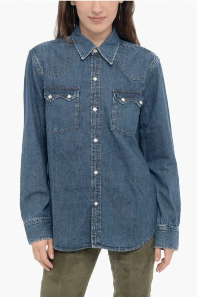Re/done Denim Overshirt With Studs In Blue