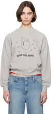 Re/done Snoopy Over The Moon Classic Crewneck Sweatshirt In Heather Grey In Heather Grey