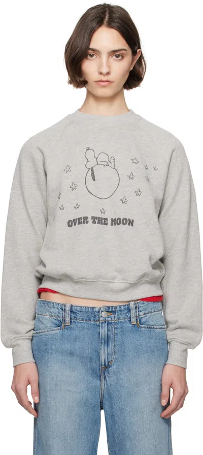 Re/done Gray Classic 'snoopy Moon' Sweatshirt In Heather Grey