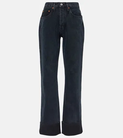 Re/done High-rise Straight Jeans In Blacken Blue