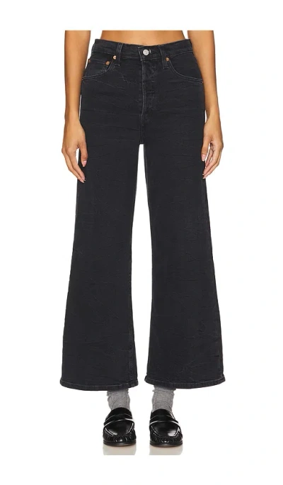 Re/done High Rise Wide Leg Crop In Black Vein