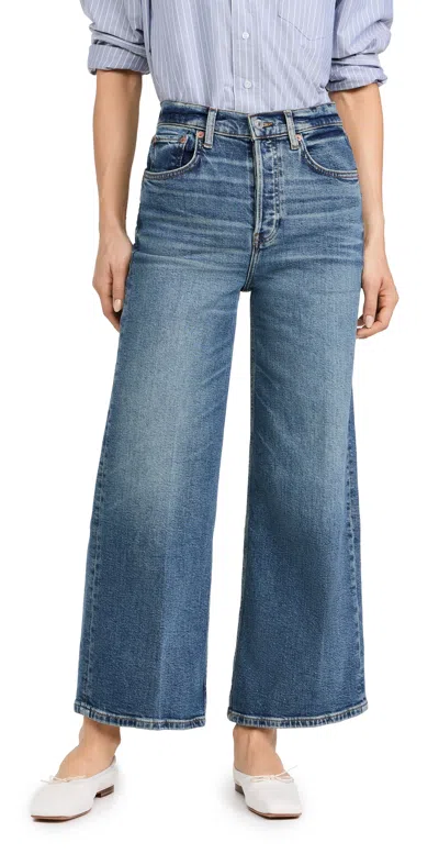 Re/done Cropped High-rise Wide-leg Jeans In Mid Denim