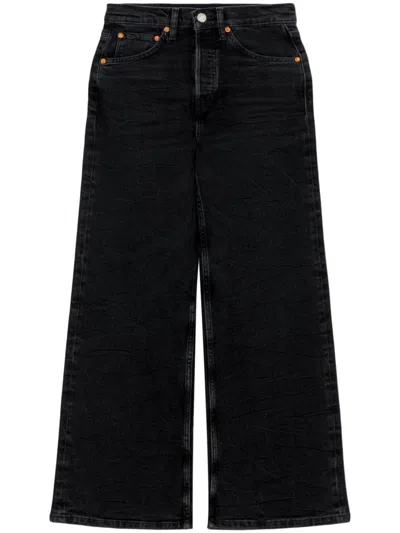 Re/done High-rise Wide-leg Cropped Jeans In Black