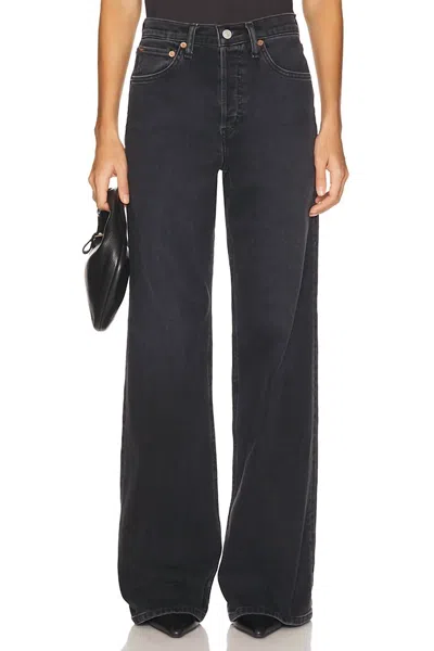 Re/done High Rise Wide Leg Jean In Washed Noir In 洗水黑
