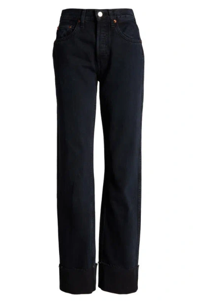 Re/done High Waist Cuff Narrow Leg Jeans In Blacken Blue