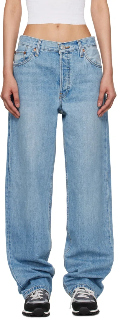 Re/done Indigo Loose Long Jeans In Wasted Indigo