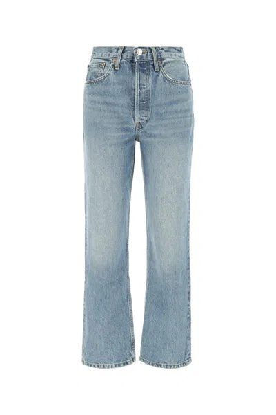 Re/done Distressed High-rise Wide-leg Jeans In Blue