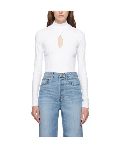 Re/done Keyhole Cut-out Mock Neck Top In White