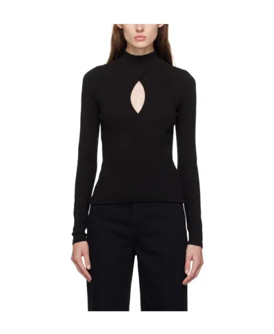 Re/done Keyhole Mock Neck Top In Black