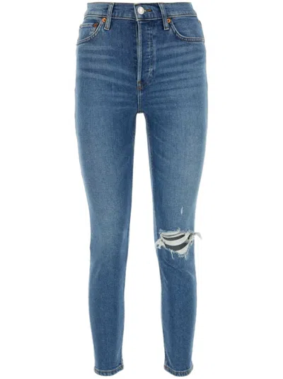 RE/DONE LOGO-PATCH RIPPED JEANS