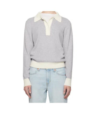 Re/done Long-sleeved Polo Shirt In Grey With Vintage Wh