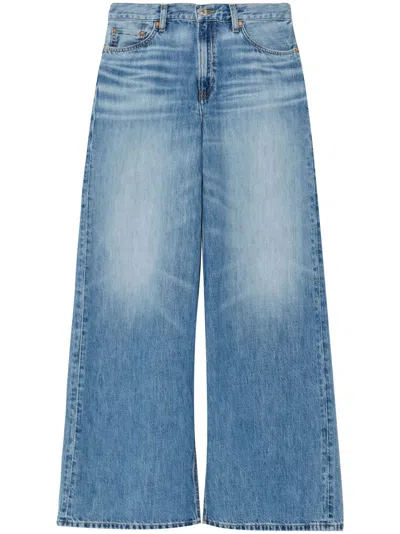 Re/done Whiskering-effect Low-rise Wide-leg Jeans In Blue