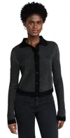 Re/done Lurex Polo Cardigan In Black/silver Lurex
