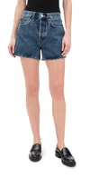 Re/done Mid Rise Boy Short In Blue Mere