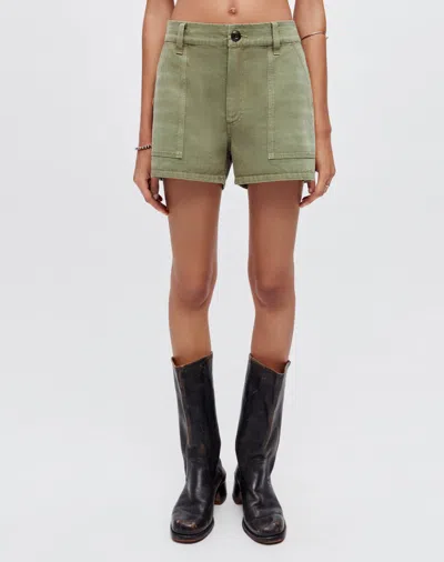 Re/done Khaki Military Mini Shorts In 25