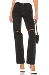 Re/done Originals High Rise Loose Jean In Washed Black With Rips