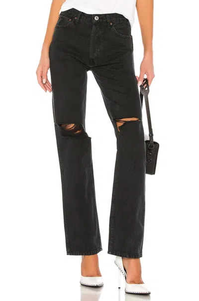 Re/done Originals High Rise Loose Jean In Washed Black With Rips