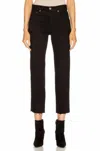 Re/done Originals Stove Pipe High Rise Raw Hem Jeans In Black In Black