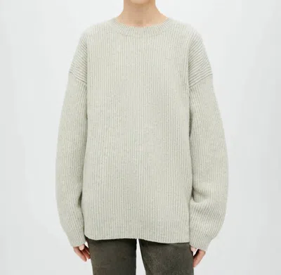 Re/done Plaited Crewneck Pullover In Oat-grey Heather In Green