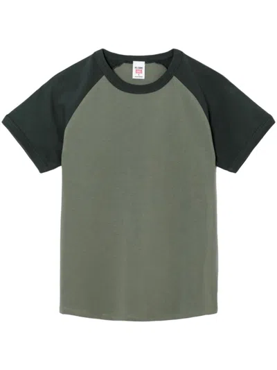Re/done Two-tone Cotton-jersey T-shirt In Grey Green