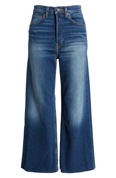 Re/done Raw Hem High Waist Ankle Wide Leg Jeans In Mid 70s