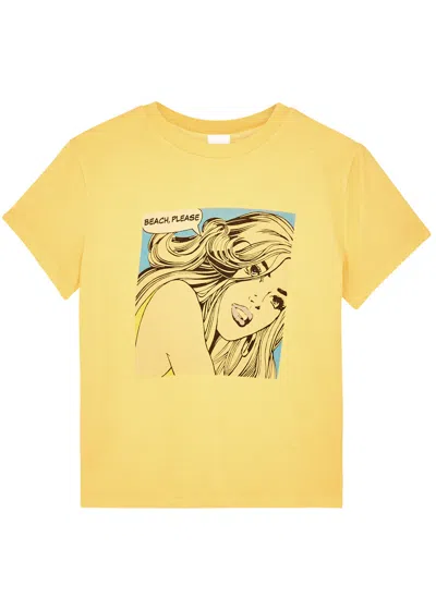 Re/done Beach Please Printed Cotton T-shirt In Yellow