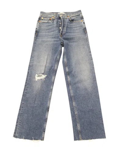 Re/done Comfort Stretch Ultra High Rise Stove Pipe Jeans In Blue Cotton Denim