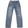 Re/done Redone Cropped Distressed Straight Jeans In Blue Denim In Blue