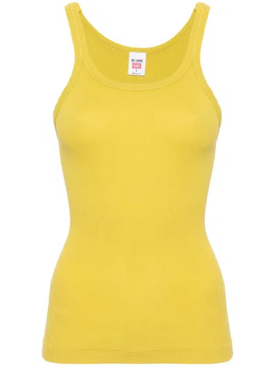 Re/done Fine-ribbed Tank Top In Pear