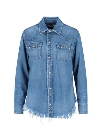 Re/done Frayed Hem Denim Shirt In Blue