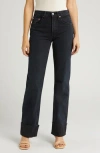 Re/done High Waist Cuff Narrow Leg Jeans In Blacken Blue