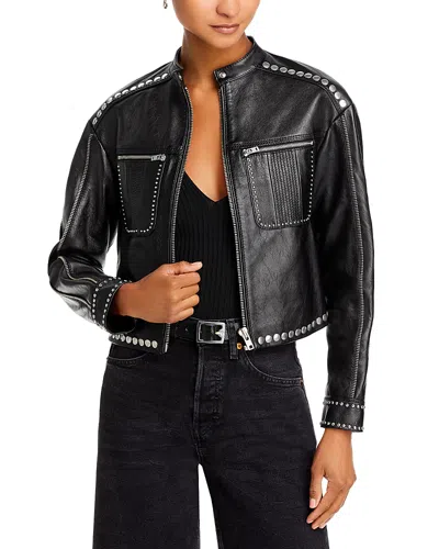 Re/done Stud-embellished Biker Jacket In Black