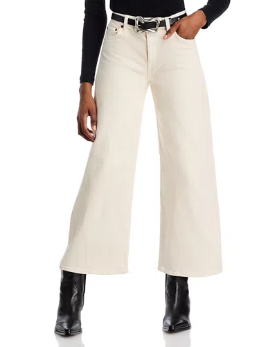 Re/done Mid Rise Crop Wide Leg Jeans In White In Vintage White