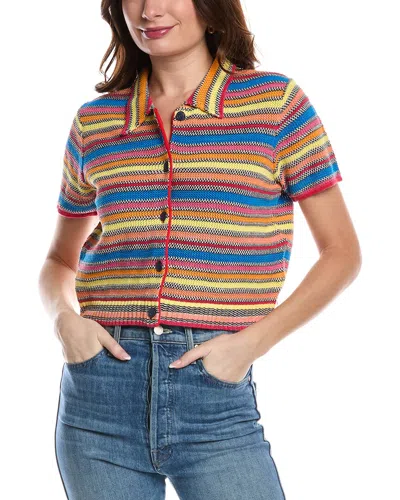 Re/done Polo Linen-blend Cardigan In Yellow