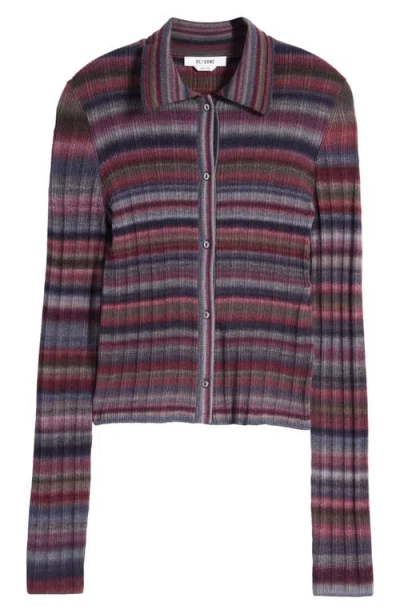Re/done Ribbed Polo Cardigan In Lavender Combo