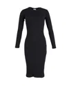 Re/done Ribbed Knit Fitted Long Sleeved Midi Dress In Black Cotton In Black