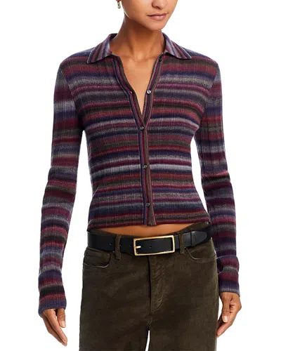 Re/done Ribbed Polo Cardigan In Lavender