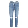 Re/done Ripped Buttoned Slim-fit Jeans In Blue Cotton Denim In Blue