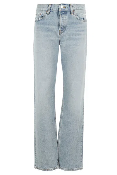 Re/done Easy Straight Crop Embellished Jeans In Blue