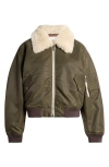 Re/done Khaki Shrunken Bomber Jacket In Dark Military