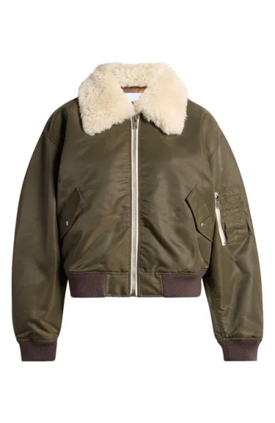 Re/done Khaki Shrunken Bomber Jacket In Dark Military