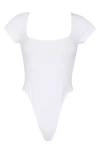 Re/done Square Neck Cap Sleeve Stretch Cotton Bodysuit In White