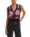 Re/done Tartan V Neck Vest Black/red/white In Black/red/white