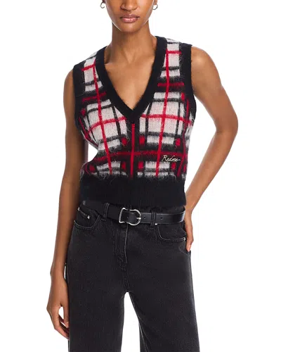 Re/done Tartan V Neck Vest Black/red/white