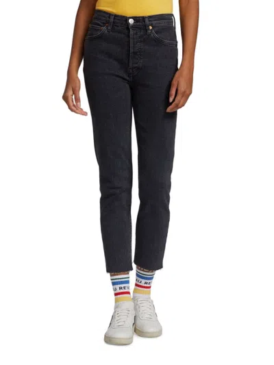 Re/done Women's 90s High-rise Ankle-crop Jeans In Stoned Noir