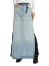 Re/done Blue Split Maxi Skirt In Ripped Tide