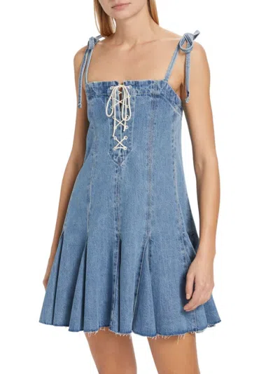 Re/done Women's Flounce Denim Minidress In Blue