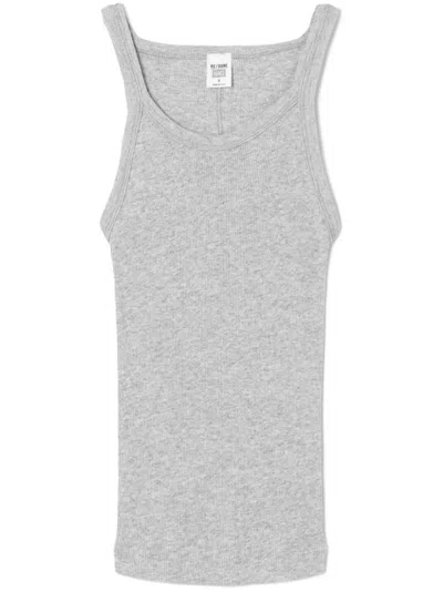 Re/done Ribbed Knit Tank Top In Heather Grey