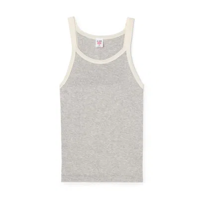 Re/done Ribbed Tank In Grey With Vintage White