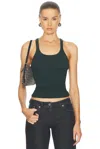Re/done Black Hanes Edition Cropped Ribbed Tank Top In Juniper